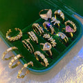 DAIHE Luxury Vintage Fashion Rings Adjustable Zircon Pearl Heart Butterfly Finger Ring for Women Girls