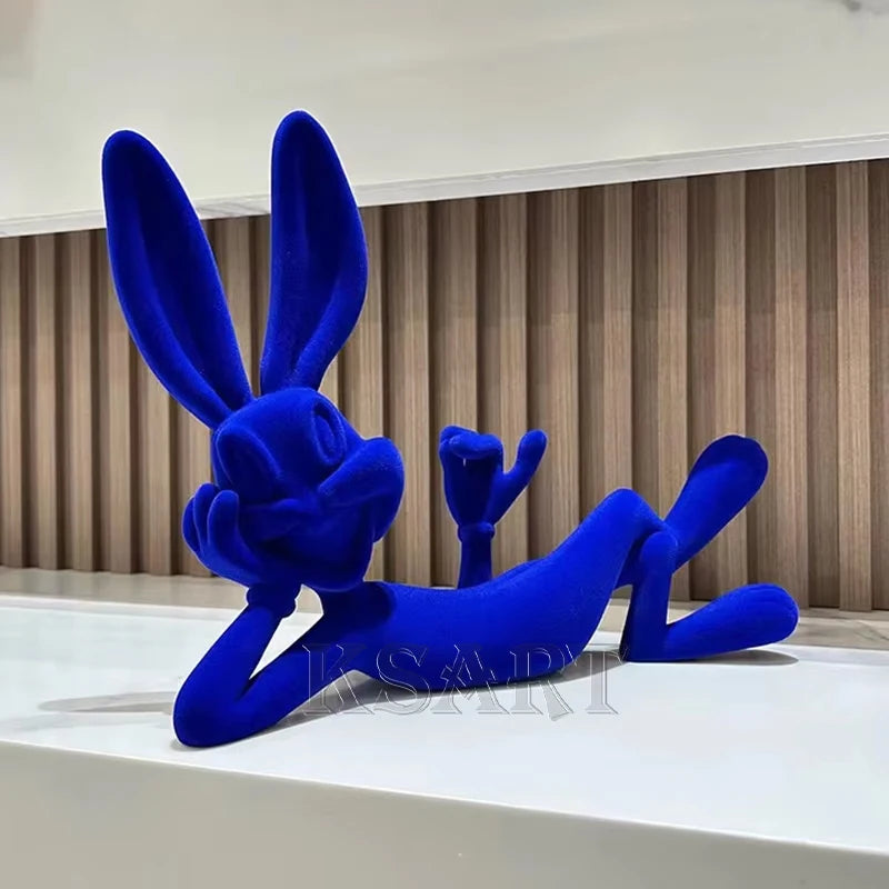 Wholesale Gold Blue Fiberglass Rabbit Sculpture Resin Animal Decorative Statue Glass Fiber Art Beautiful Decor for Home Office