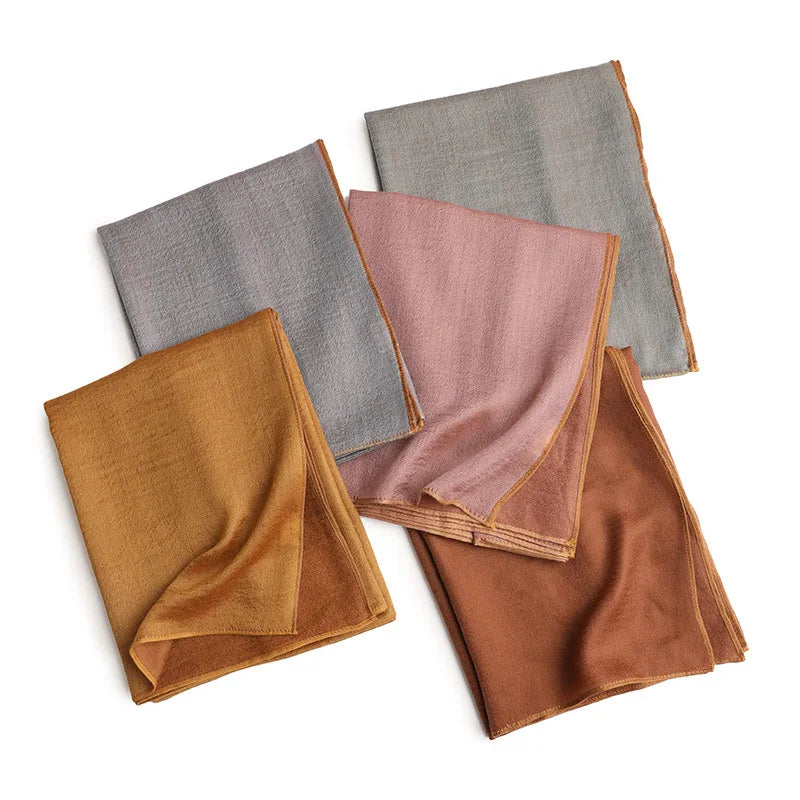 Autumn Winter New Stock Pure Color Cashmere Scarf Poncho Double Sided Metal Satin Light Warm Shawl Ladies Large Square European