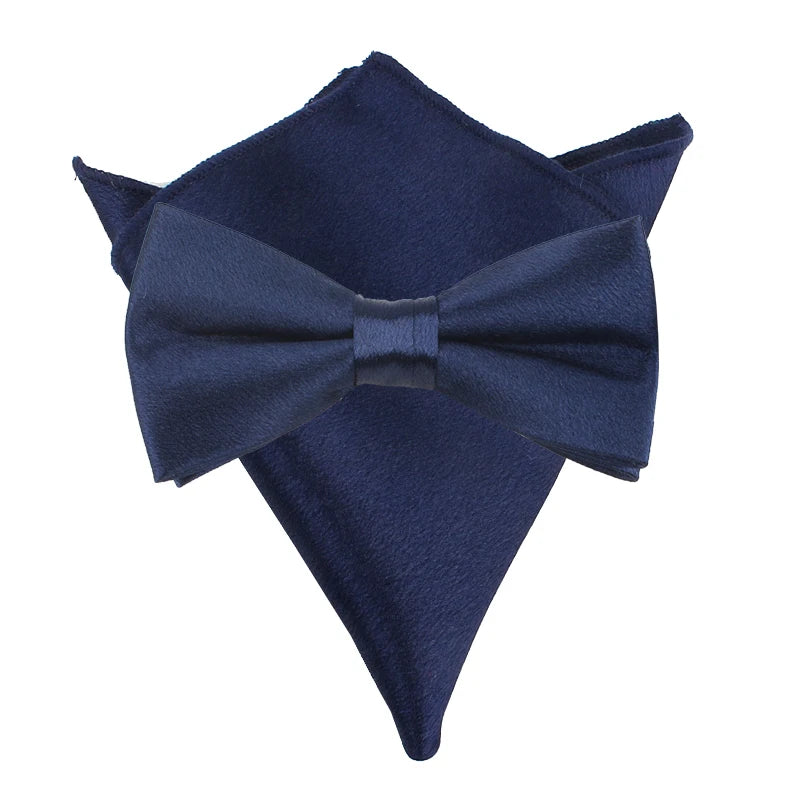 Wholesale Navy Blue Bowtie Set Solid Color Bow Tie Handkerchief Sets for Men Collar Tie Cravats With Pocket Square Hanky Man Set