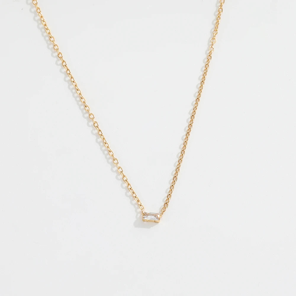 Fenny 18K Gold Plated Wholesale No Fade Minimalist Rectangle Zirconia Pendant Choker Chain Stainless Steel Necklace for Women