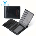Factory Custom 3-Fold Men's RFID Blocking Top Grain Genuine Black Leather ID Card Holder Short Open/Cover Printed for Cash