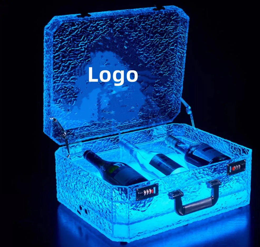 High Quality Rechargeable LED Lighting Plastic Combination Lock Collection Suitcase Vip Bottle Box  Wine Carry case