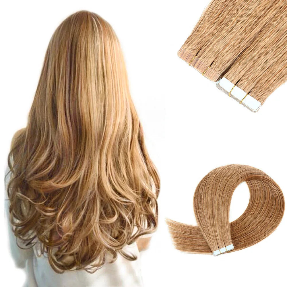 27# 20pcs/pack Russian Invisible Tape in Hair Tape in Raw Hair Extensions 100% Human Hair Tape Extension