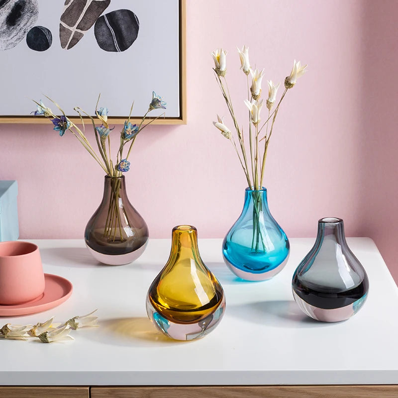 Custom Modern Home Decor Mini Table Clear Glass Vase Luxury Crystal Small Mouth Colorful for Living Room Kitchen Wedding Party