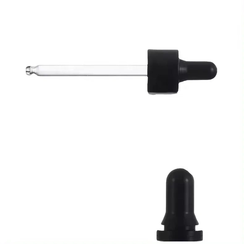 In Stock Elegant Black Smooth Rubber Head Aluminum Cap Glass Pipettes Dropper 18/410 Bottle Stopper MOQ 100pcs