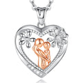 925 Sterling Silver Jewelry Rose Gold Hollow Heart Baby Mom Mother Pendant Necklace
