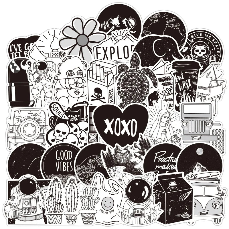 50pcs Black White VSCO Spaceman Outdoor Travel  Vinyl Stickers