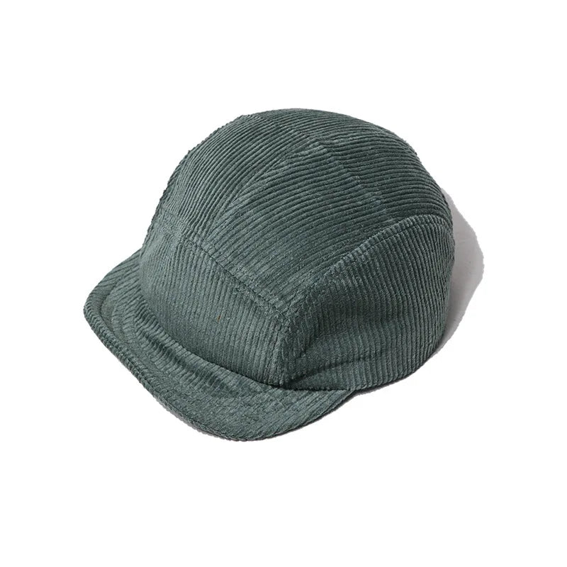 New Short Brimmed Street Vintage Soft Top 5 Panel Snapback Hat Autumn Winter Corduroy Sport Baseball Cap