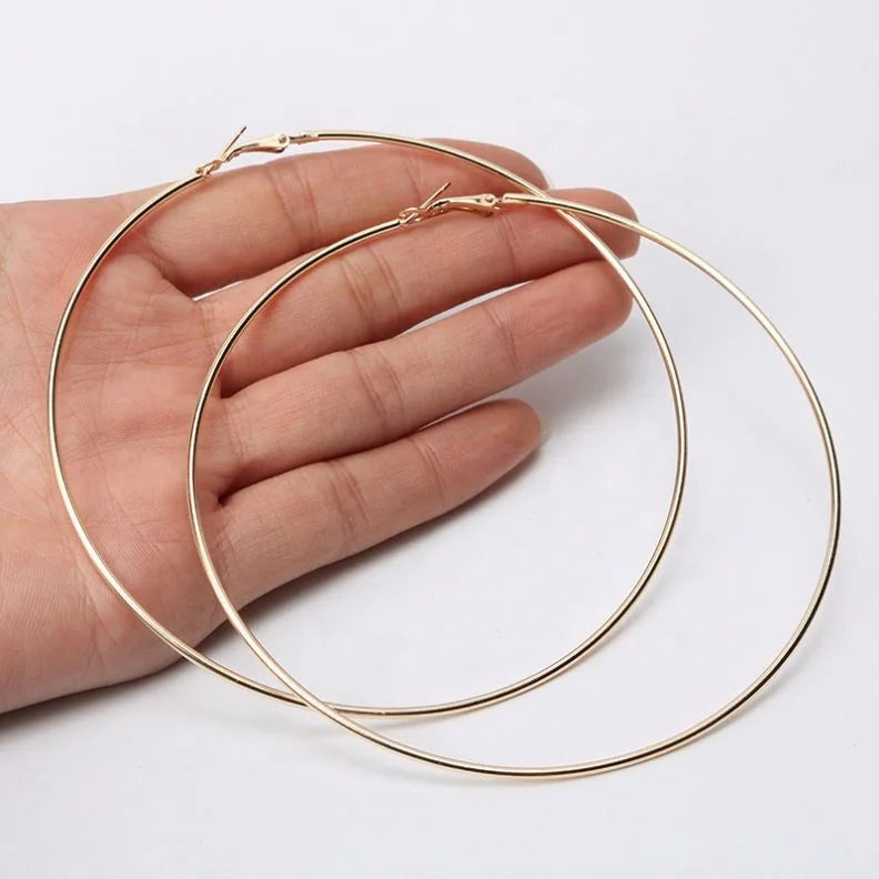 Women Wholesale 18k Gold Plated 30 to 100MM Big Circle Hoop Earrings Smooth Large Hoop Earrings