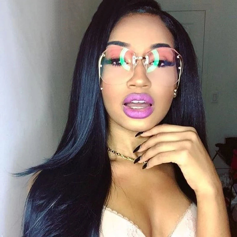 ADE WU STY-AB256 Rimless Pilot Oversized Fashion Sunglasses Women Unique Beautiful Rimless Vintage Glasses Frames UV400