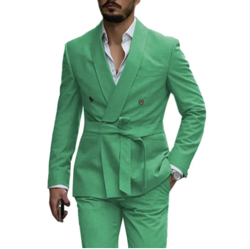 XXS-7XL New Men's Suit Two Piece Set Belt Style Men's Suit Set Slim Fit Korean Version Dress Set
