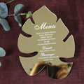 New Design Palm Tree Leaf Shape Gold Mirror Acrylic Wedding Menu Cards