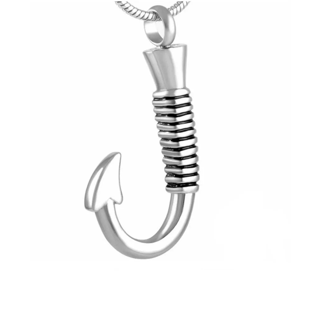 Stainless Steel Fishhook Cremation Urn Necklace Holder Memorial Urn Pendant Fish Hook Keepsake Locket Lucky Ashes Cremation Urn