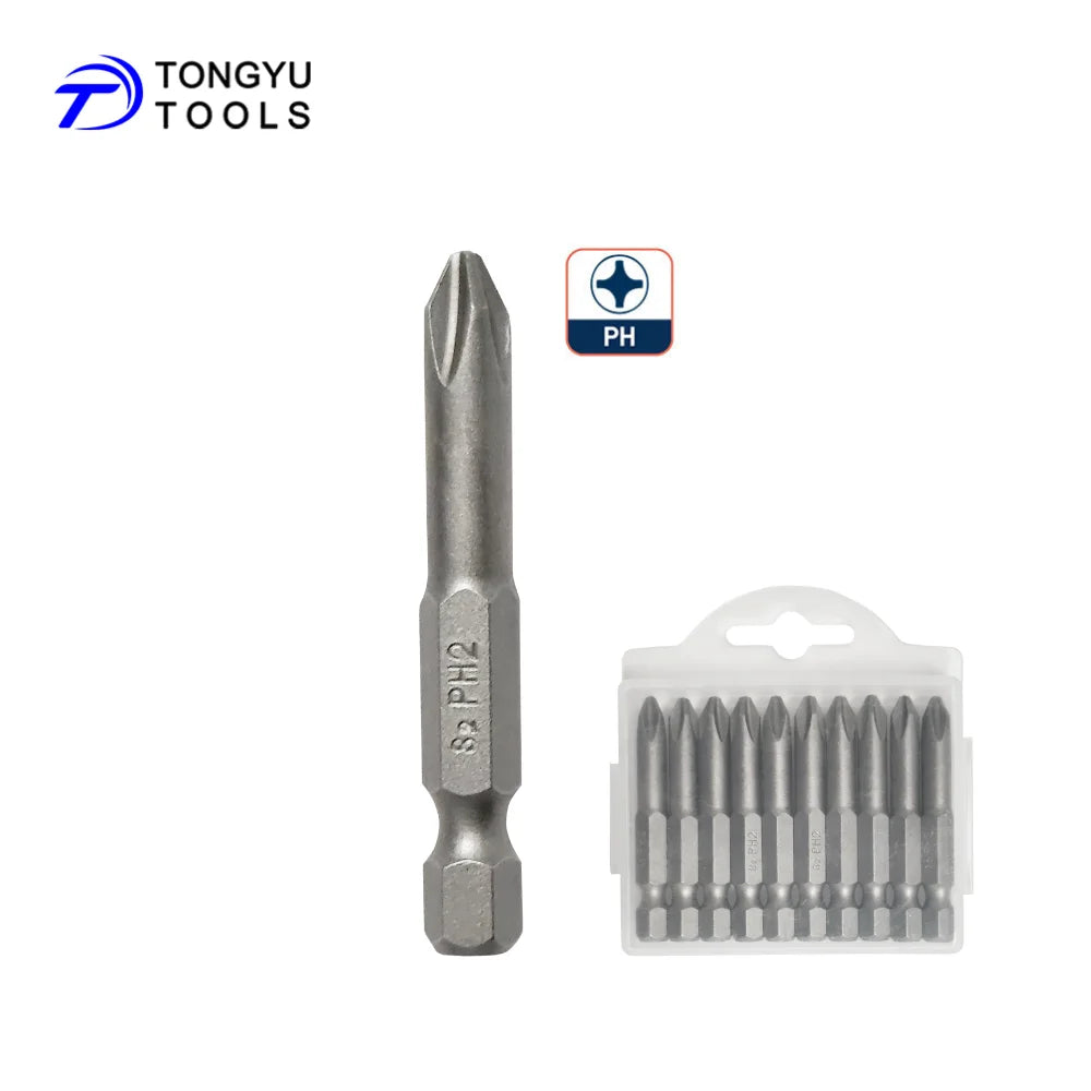 10Pcs PH2 Impact Screwdriver Bits Set Hex Shank 50mm Magnetic S2 Steel Driver Bit Set for Impact Driver & Drill