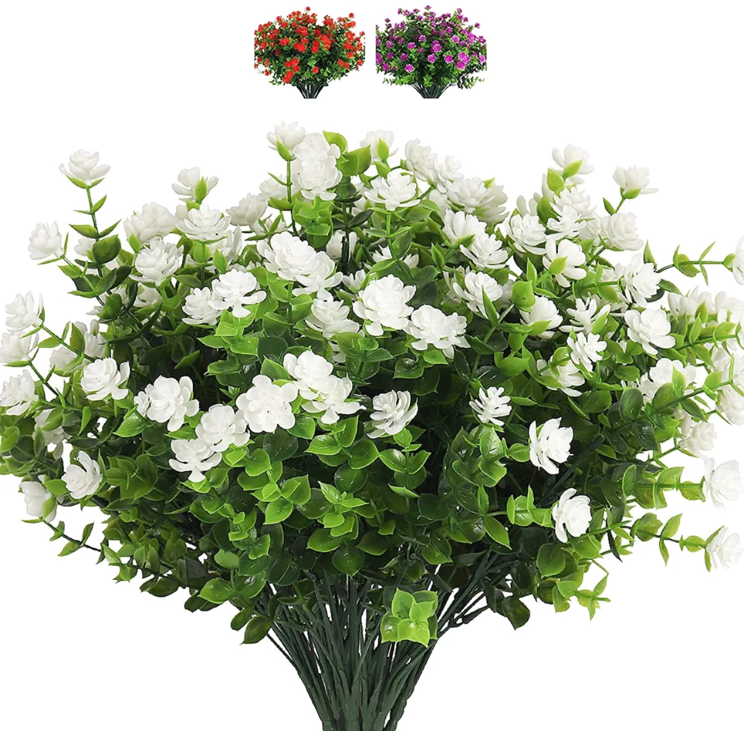Artificial Eucalyptus Flowers UV Resistant Boxwood Shrubs Plastic Greenery Artificial Plants and Flowers for Outdoor Decor