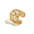 Nabest Waterproof Stainless Steel Layers Pearls Ring Jewelry Women 18k Gold Plated Geometric Hollow Open Rings