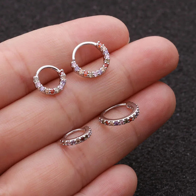Open Colorful CZ Septum Rings Daith Hoop Earring Helix Rook Ear Ring Cartilage Piercing Jewelry 6mm/8mm Zircon for Weddings