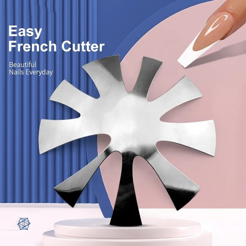 Pro 9 Size Almond Shape Easy French Smile Cut V Line Tips Manicure Edge Trimmer Acrylic Nail Cutter Tool Kit