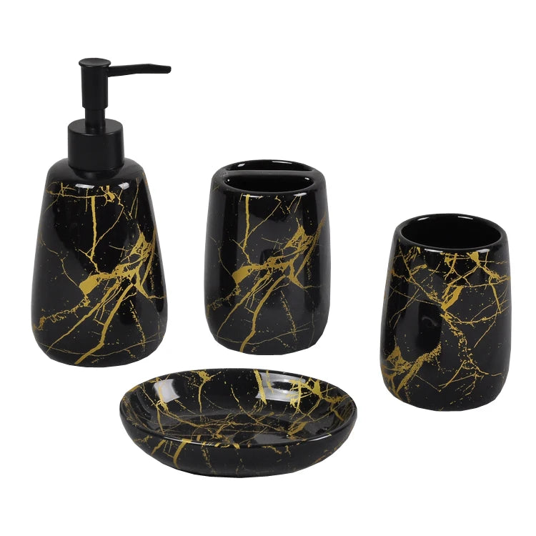 Factory Directly Wholesale Luxury Dolomite Design Eco-Friendly Four-piece Ceramic Bathroom Accessory Set for Hotel