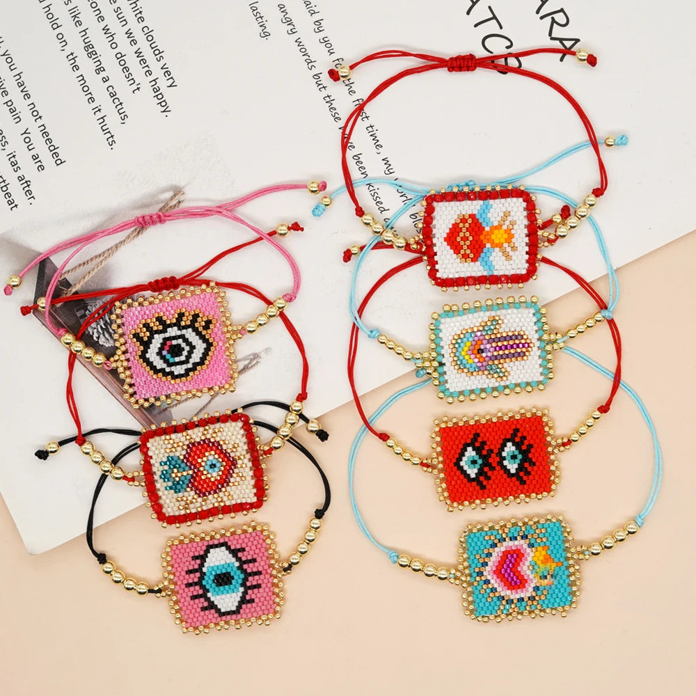 Go2boho New in Fashion Miyuki Beaded Handmade Charm Bracelets Women Evil Eyes Hamsa Fatima Hand Love Heart Pattern Boho Jewelry