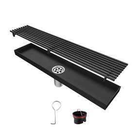 Jutye Removable Strip Grille Lid Stainless Shower Drain Base Hair Strainer Black Linear Shower Drain 15 Inch Floor Drain