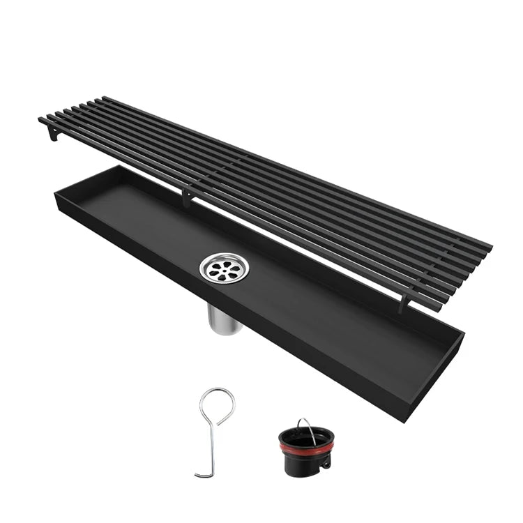 Jutye Removable Strip Grille Lid Stainless Shower Drain Base Hair Strainer Black Linear Shower Drain 15 Inch Floor Drain