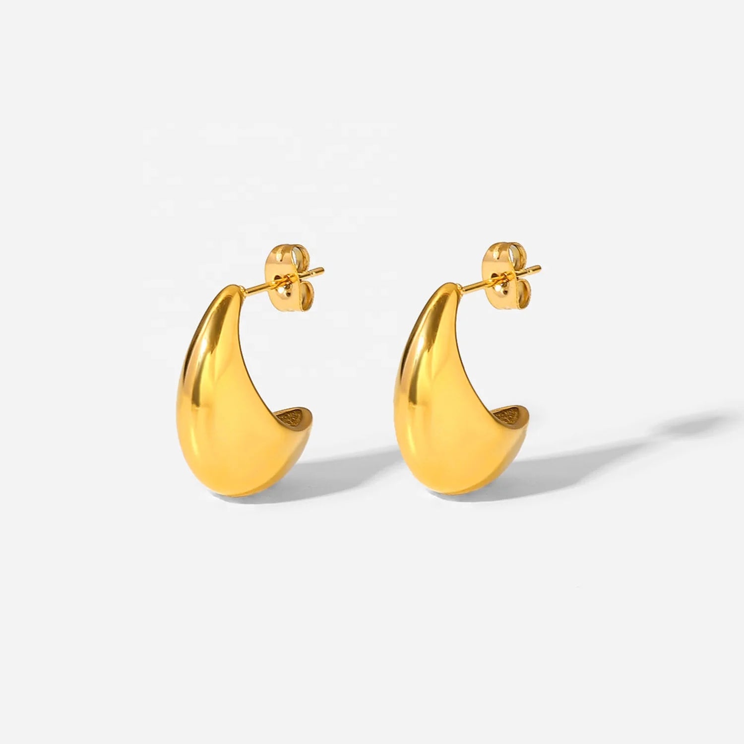 Dropshipping 18K Gold Plated CC Hoop Earring Stainless Steel Smooth Chunky Hollow Hoop Earring
