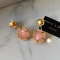 New Brass Plating 18k Gold Natural Pink Crystal Stone Flower Earrings for Girls Jewelry Gifts Factory Wholesale