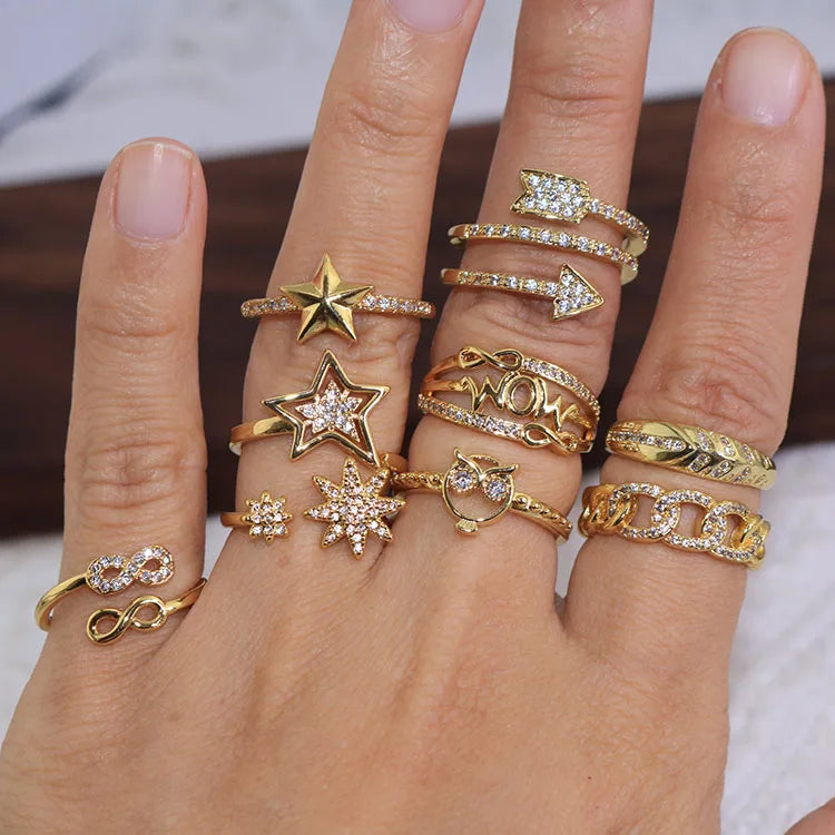 RM1122 Chic Bling Crystal Moon Finger Rings for LadiesDiamond Zircon CZ Micro Paved Crescent Rings for Women MegaBDM
