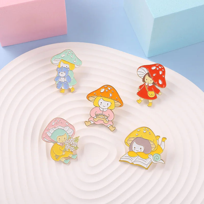 Factory Direct Sale Souvenir Mushroom Girl Badge Customized Cute Mushroom Soft Hard Enamel Lapel Pin