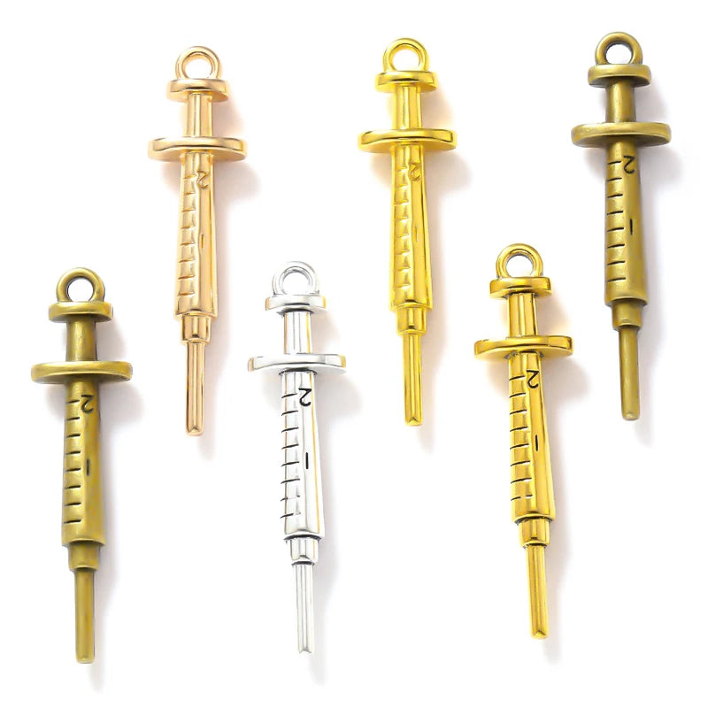 5 Colors Doctor Nurse Syringe Charms for Key Buckle Pendants Antique Jewelry Making DIY Handmade Craft 36x9mm J498