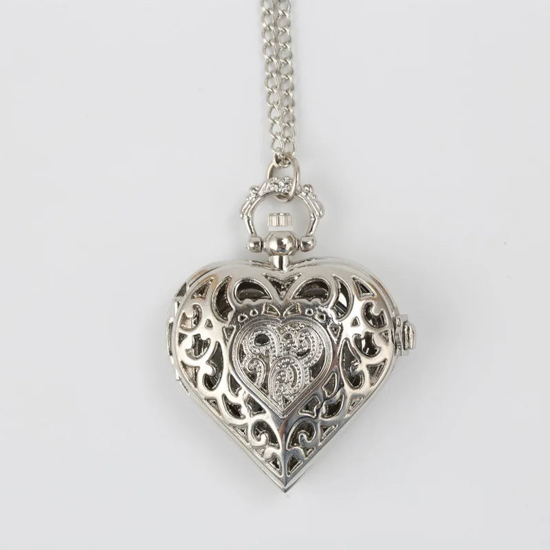 Fashion Quartz Vintage Bronze Men Women Necklace Chain Pendant Fob Heart Pocket Watches