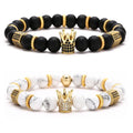 SC 8mm Natural White Turquoise Black Matte Onyx Stone Bracelets Fashion Gold Plated Zircon Hexagon Crown Beads Bracelet Men