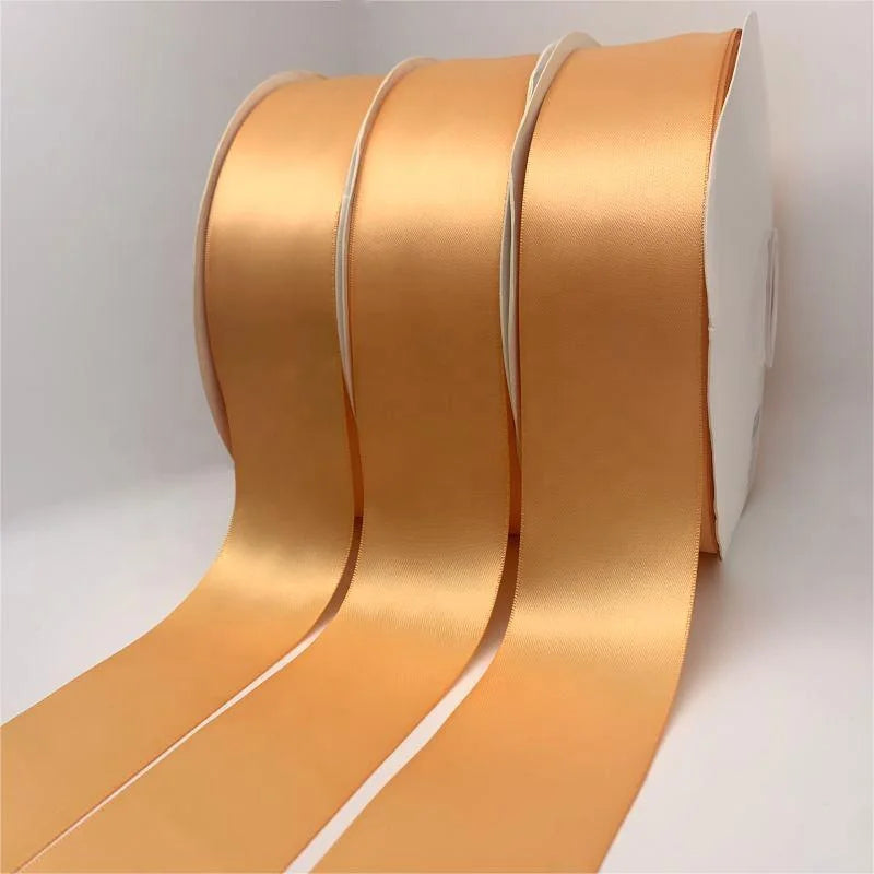 PANO Factory Fabric Silk on Sale 2 Inch 50mm Polyester Woven Edge Gold Color Double Face Satin Ribbon
