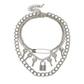 Hip-hop Punk Style Exaggerated Multi Layer Necklace Big Pin Key Tassel Lock Pendant Jewelry Set