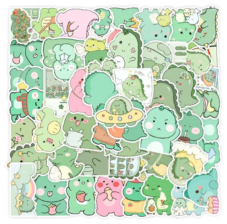 50Pcs Cartoon Dinosaur Kawaii Style Decorative Stickers for Kid Wall Table Book Waterproof Cute Children Sticker Sheets
