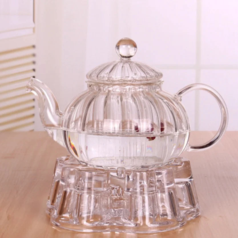 Stocked Handmade Classic Style High Borosilicate Clear Glass Teapot Set Stovetop Safe with Infuser 600ml Capacity Tea Kettle