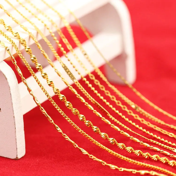Classic Wave Twisted Curb Snake Bead Box Bean O Link Chain 24k Gold Copper Women Necklace Jewelry Wholesale