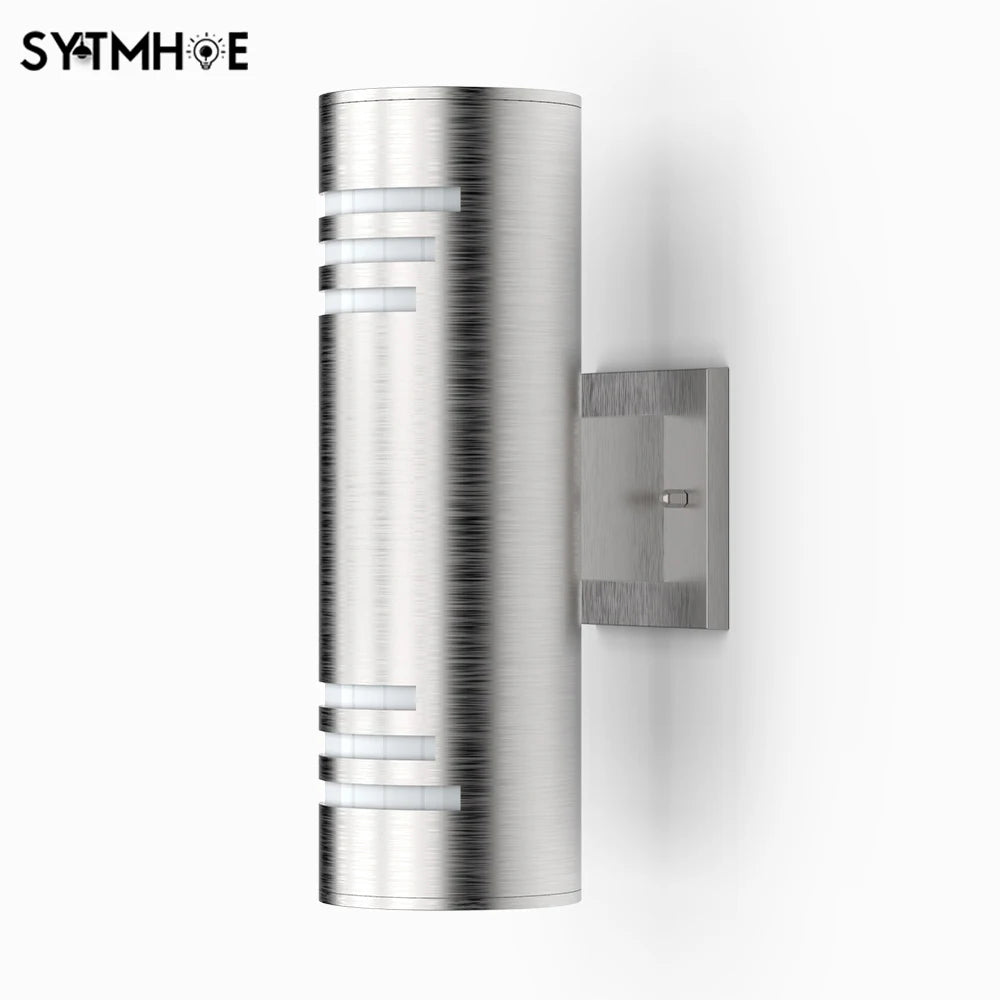 Stainless Steel Outdoor Wall Lamps Cylinder 13 Inch Outside Light Fixtures up and Down Lighting Construction Front Porch Lamps