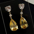 CAOSHI Exquisite Heart Shaped Water Drop Design Yellow Crystal Zircon Earrings for Women Wedding Silver Plated Pendant Earrings