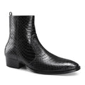 2024 Stylish Top Layer Cowhide Men's Summer Casual Boots Zipper Snakeskin Texture Chelsea Shoes Genuine Leather Hard-Wearing