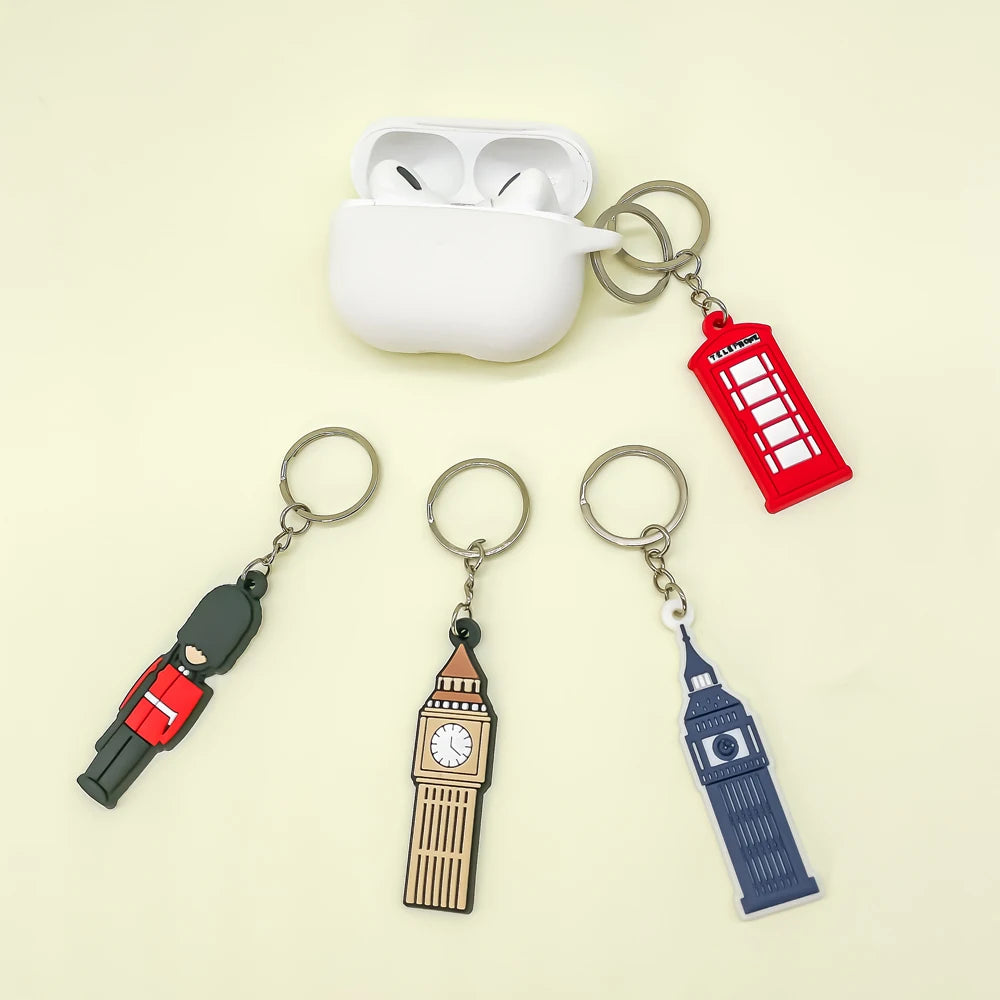 Trendy British Keychain Cute PVC Union Jack and Red Bus Keyring for Travel Lovers and Promotional Business Gifts