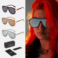 Polarized One-Piece Lens Sunglasses UV400 Hiking Running Fishing Riding Driving Glasses for Men Women Black Metal Frame Unisex MegaBDM