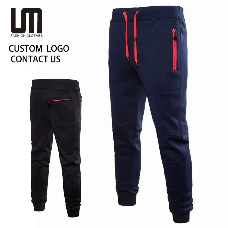 Custom logo New Men's Slim Fit Joggers Pants Casual Gym Trousers with Zip Pockets Skinny Athletic Bottoms Wholesale