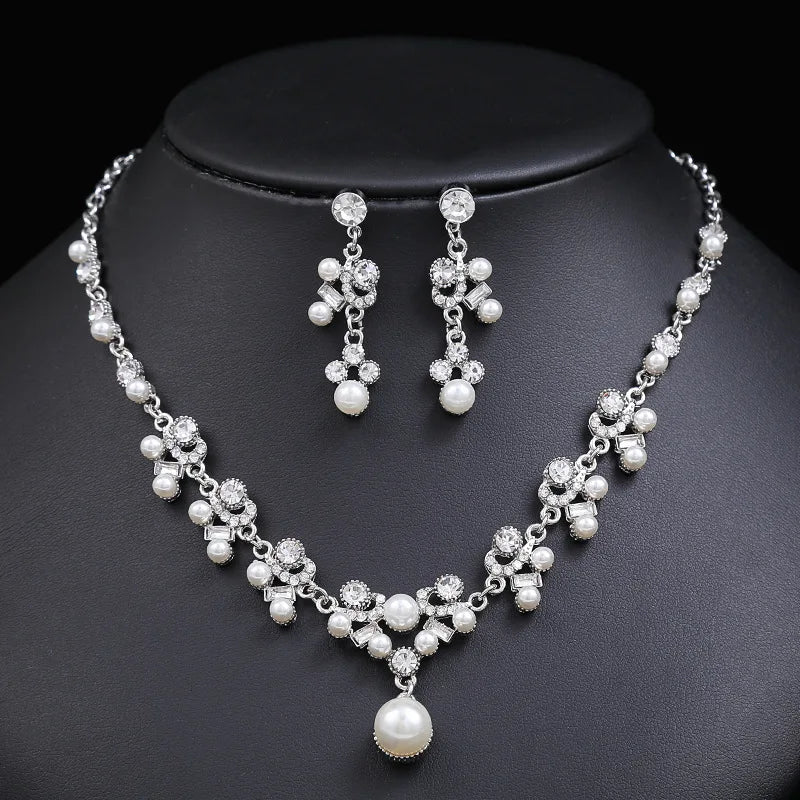 Hot Sale Silver Plated Pearl Necklace and Earrings Set Wedding Bride Girls Jewelry for Parties Inspired by Africa