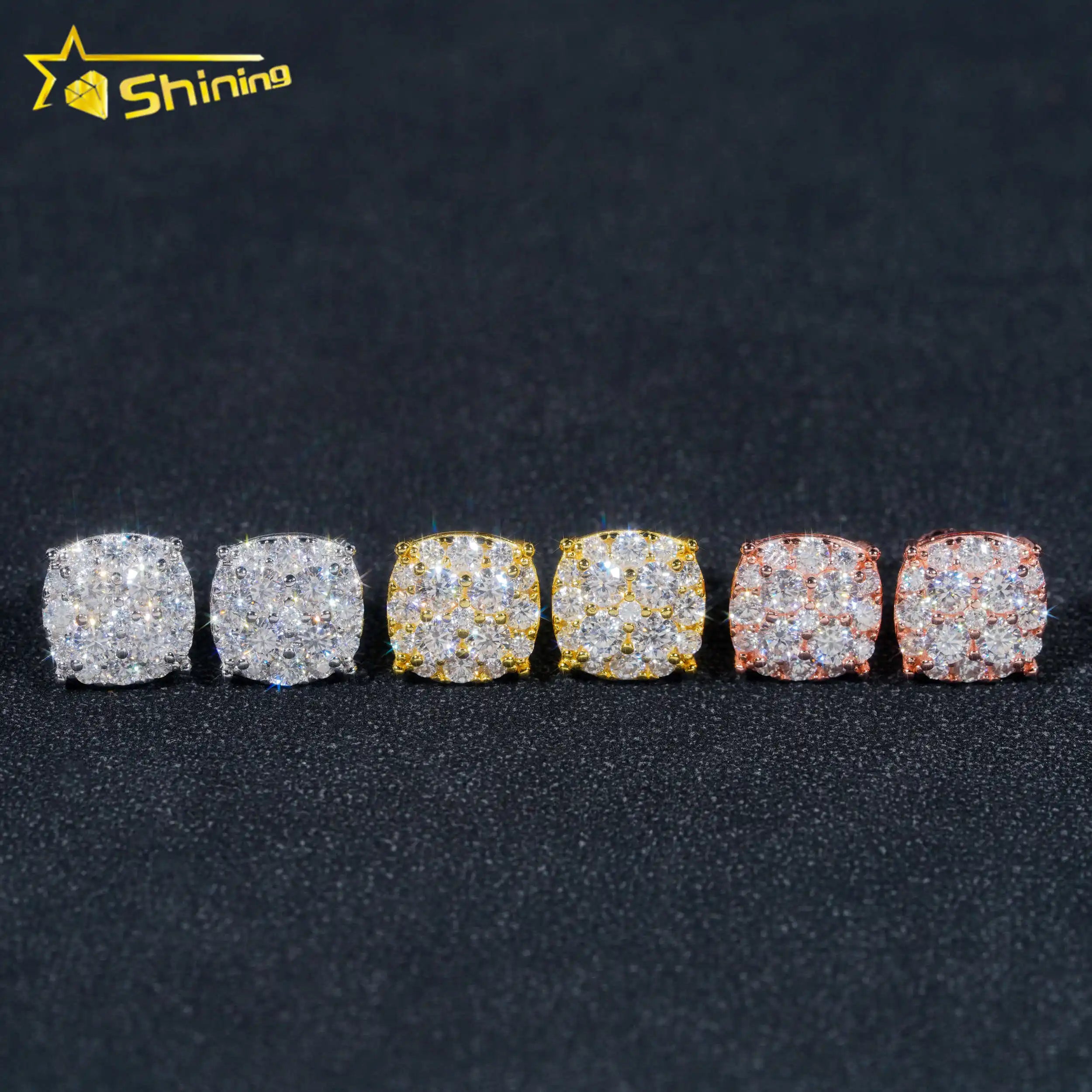 Pass Diamond Tester Moissanite Stud Earring Fine Jewelry Gold Plated 925 Sterling Silver Iced Out VVS Moissanite Earrings