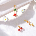 Lovely Trendy Cubic Zircon Accessories Colorful Enamel Rose Cherry Pendant Charms for Necklace Earring Jewelry Making