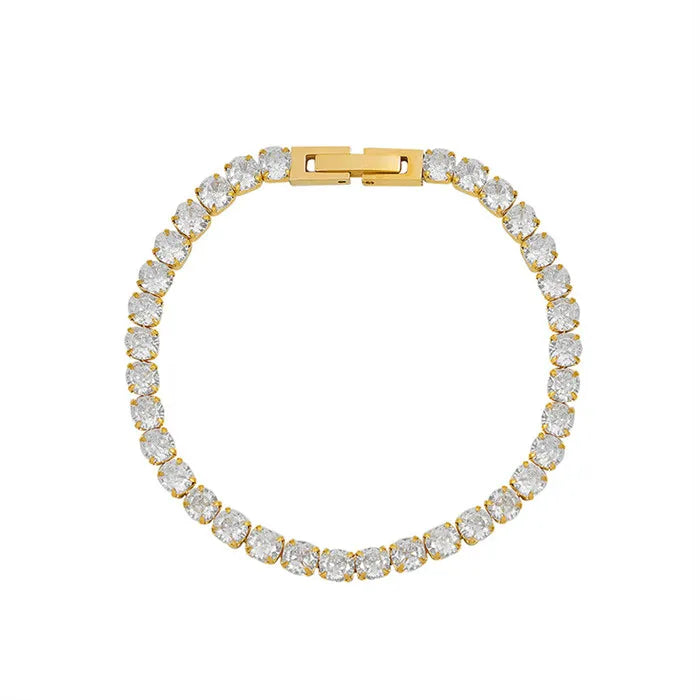 18K Gold Plated Stainless Steel Tennis Bracelet 4mm CZ Diamond Crystals and Zircon Jewelry Fashionable Jewelry Accessory