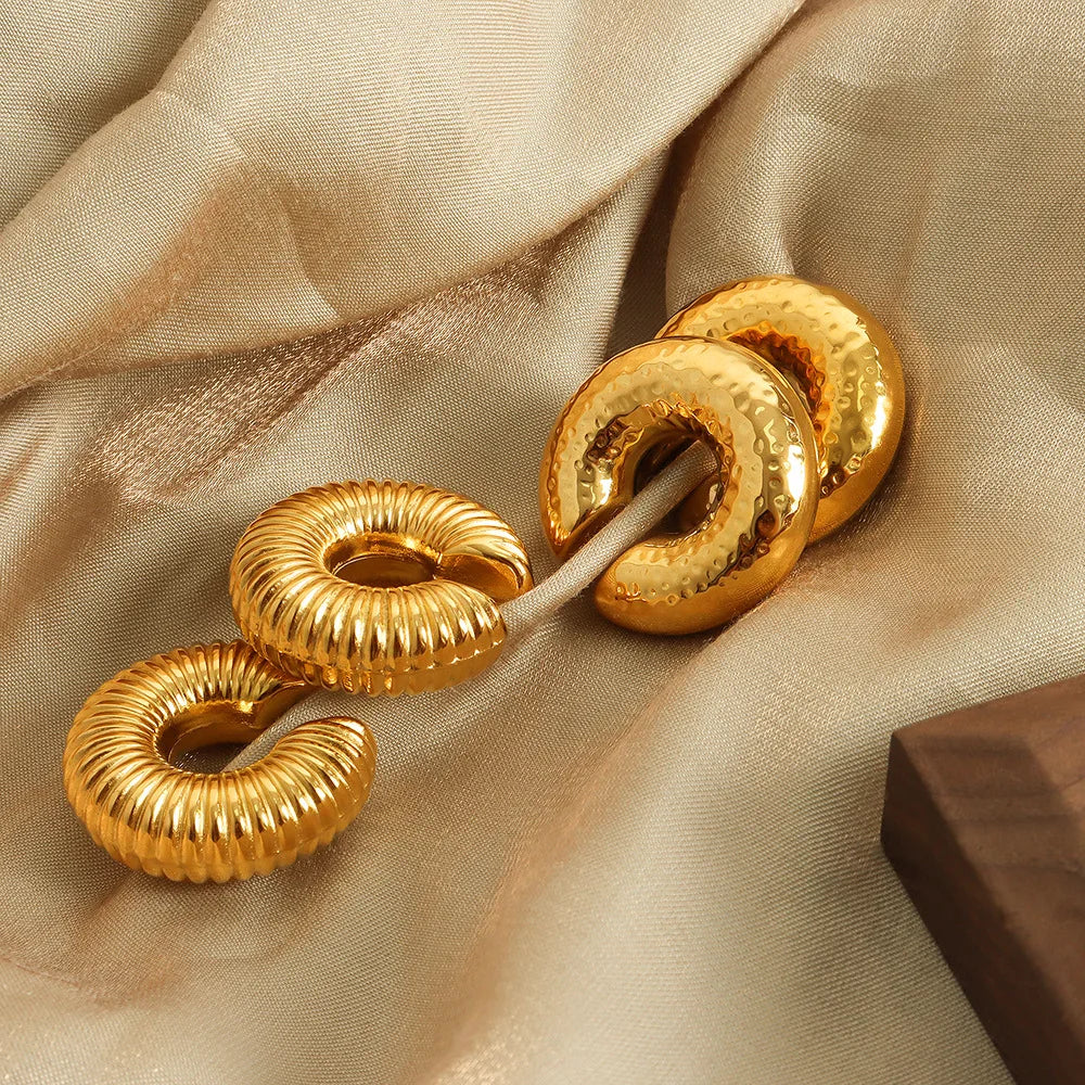 JOOLIM Trendy Waterproof 18K  PVD Gold Plated Chunky Hammered Snail Texture  Hollow Stainless Steel Cuff  Earrings